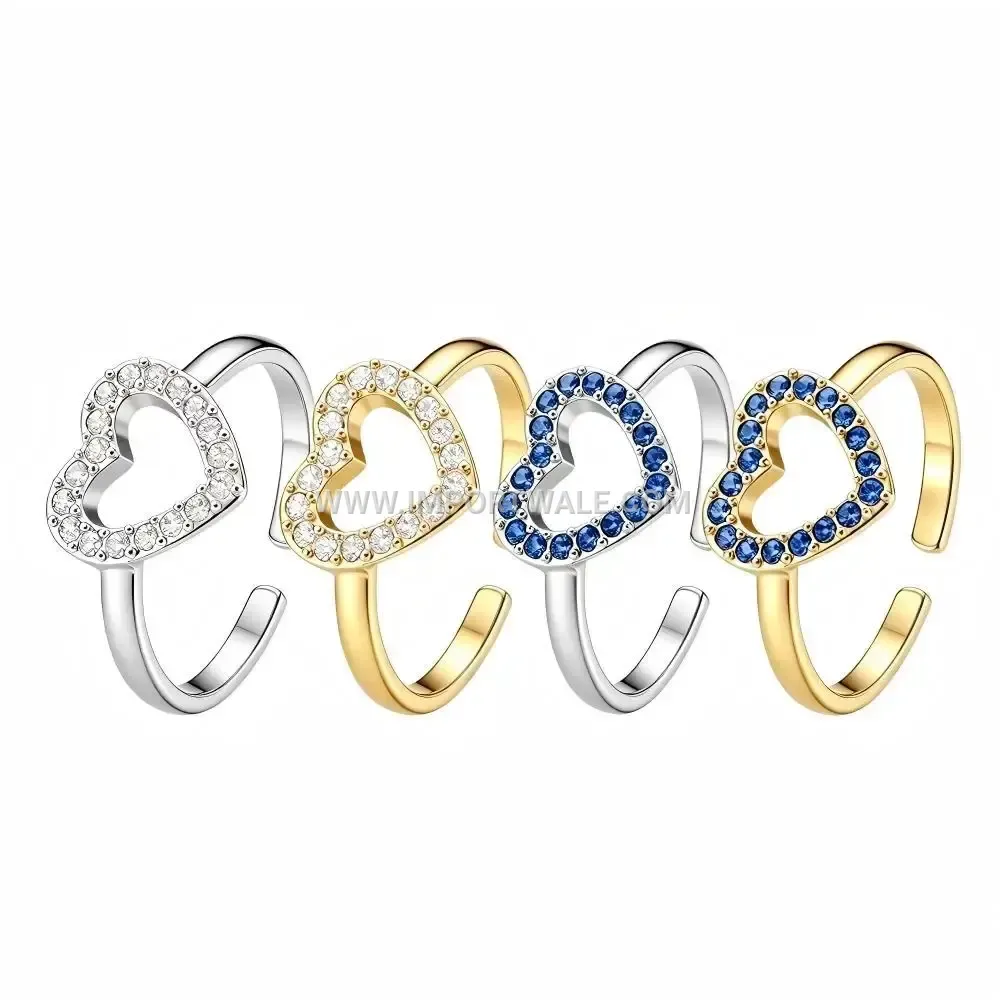 Hollow Open Heart Zircon Stainless Steel Statement Ring