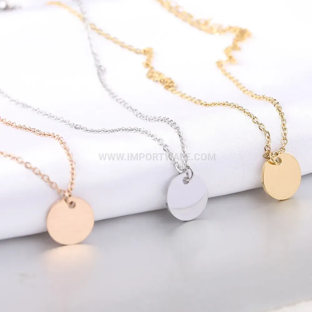 Smooth Stainless Steel Disc Pendant Necklace
