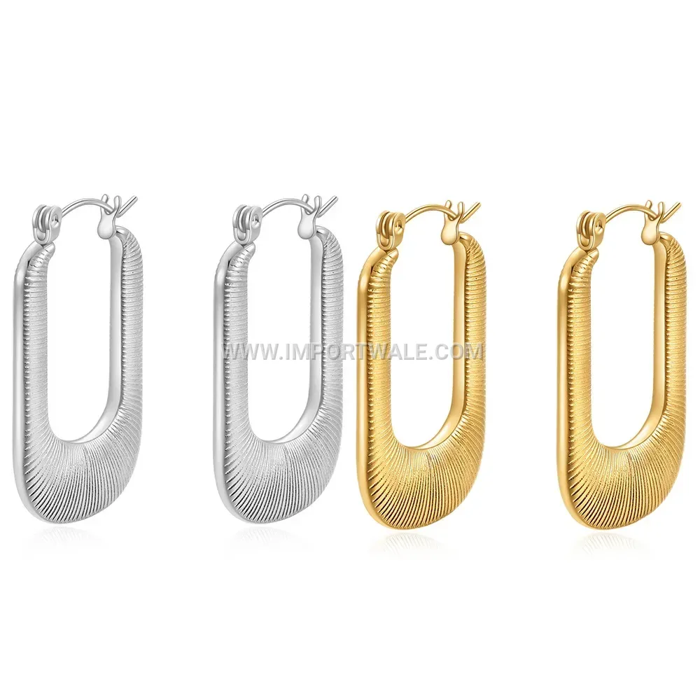 Geometric Cutout Grooved Stainless Steel Drop Earrings