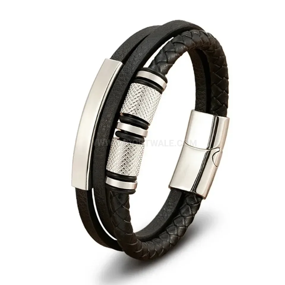 Trendy Multi Strand Braided Leather Bracelet With Magnetic Alloy Clasp
