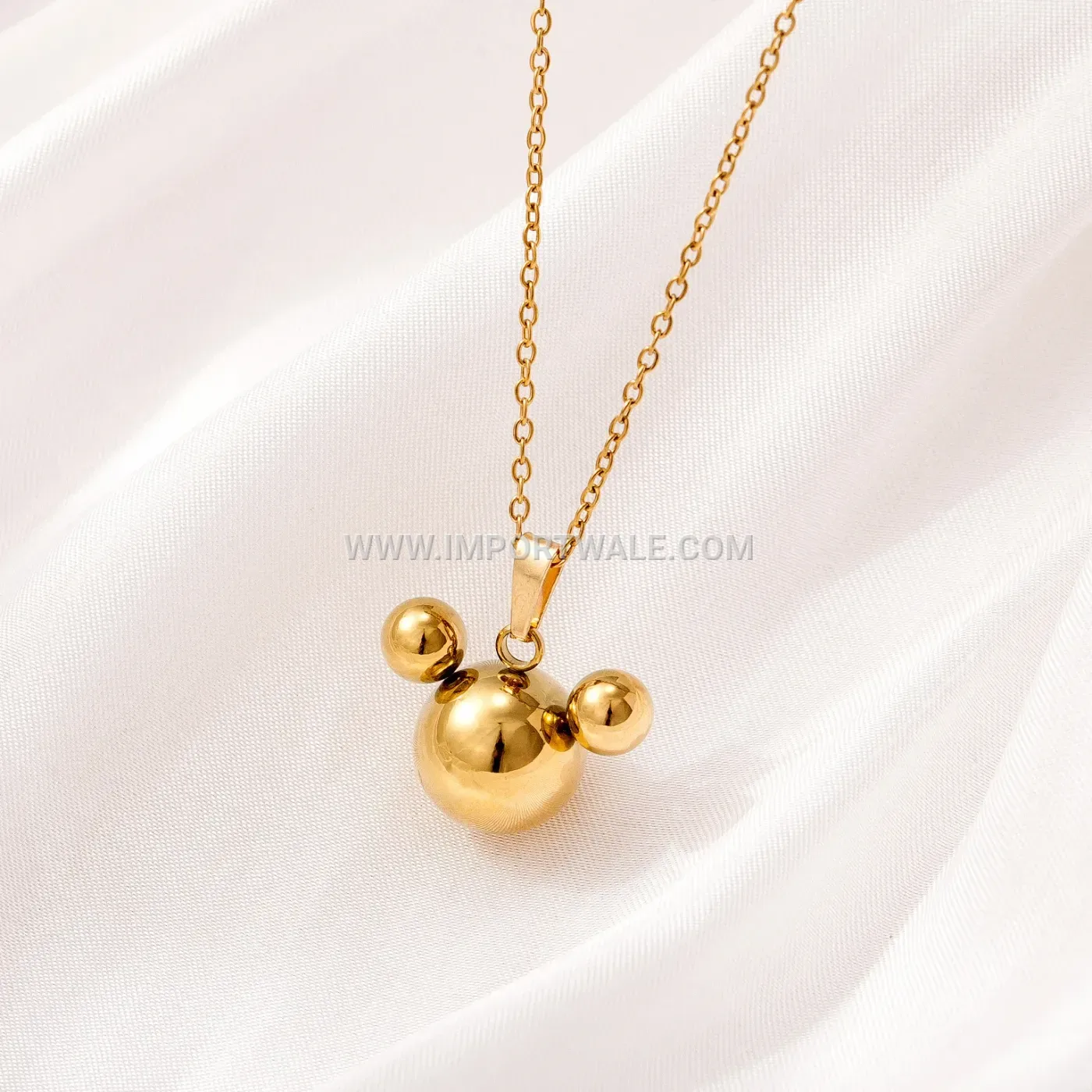 Gold Plated Stainless Steel Natural Stone Mouse Pendant Necklace