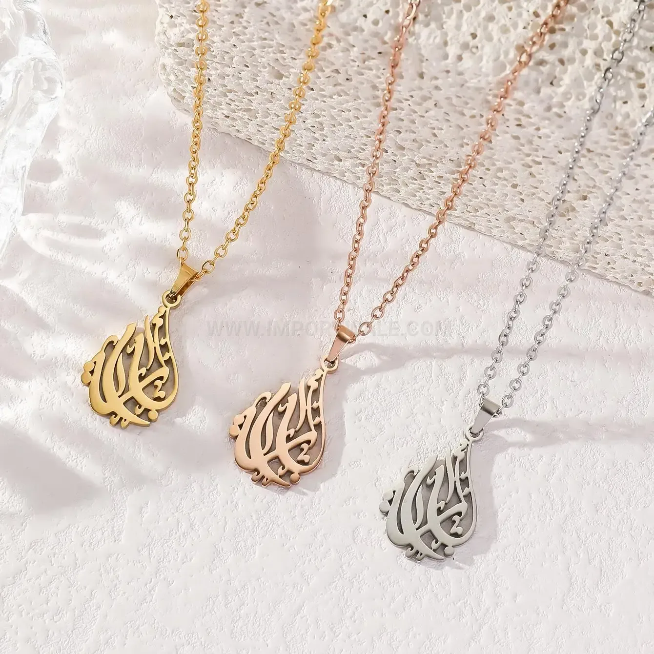 Trendy Stainless Steel Arabic Calligraphy Pendant Necklace