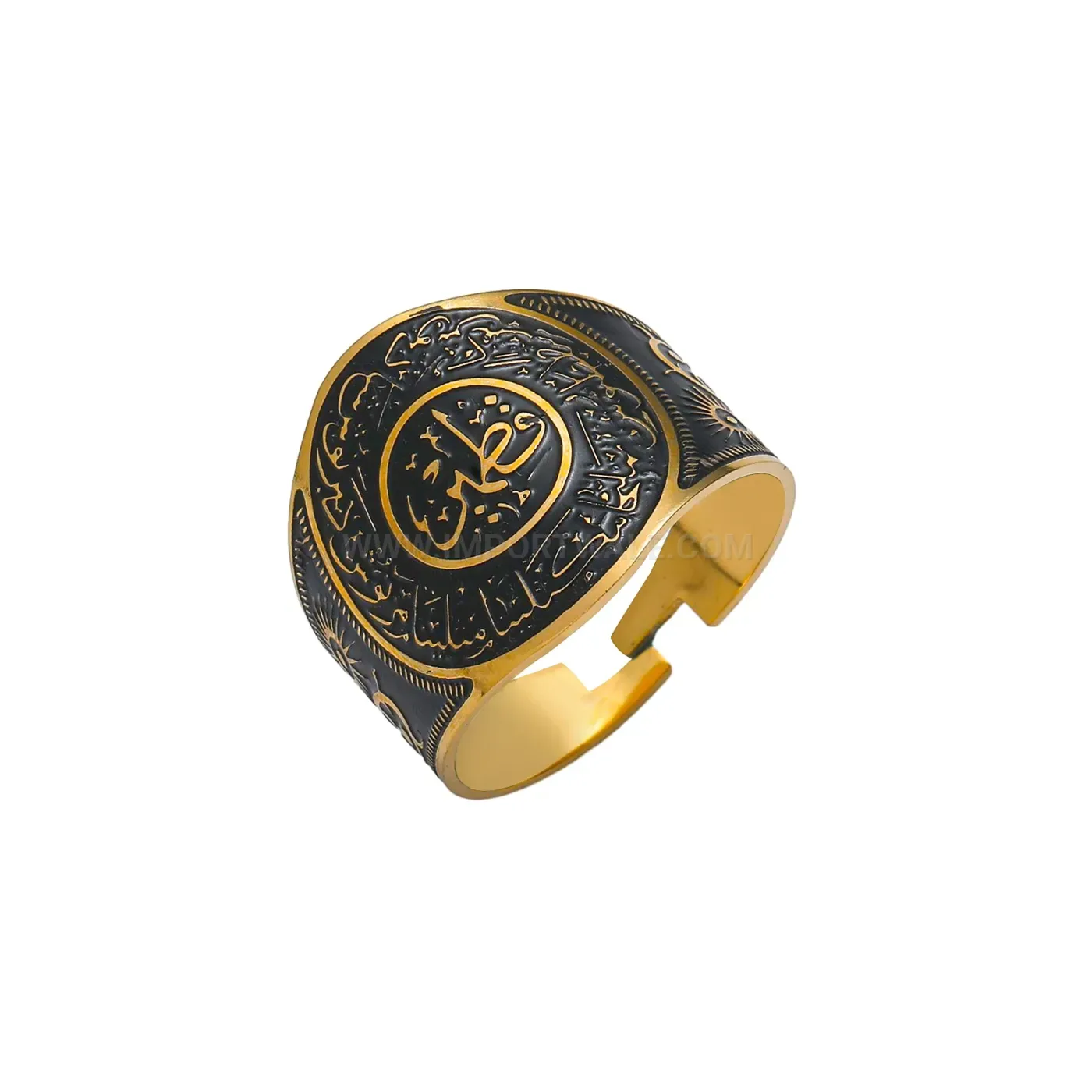 Trendy 18K Gold Plated Stainless Steel Arabic Calligraphy Adjustable Signet Ring