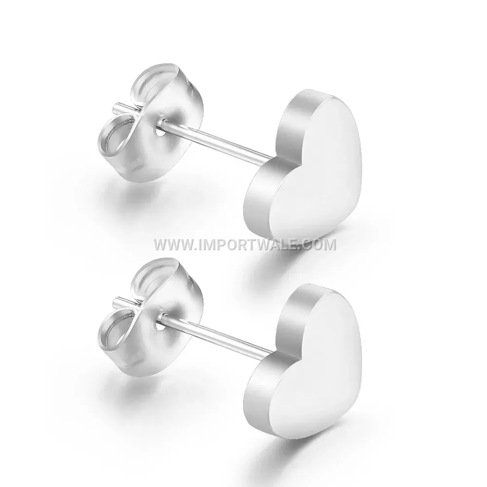 Polished Heart Stainless Steel Stud Earrings