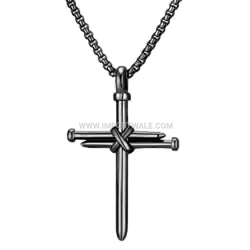Vintage Nail Cross Stainless Steel Pendant Necklace