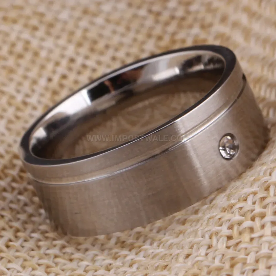 Classic Layered Crystal Accent Stainless Steel Band Ring
