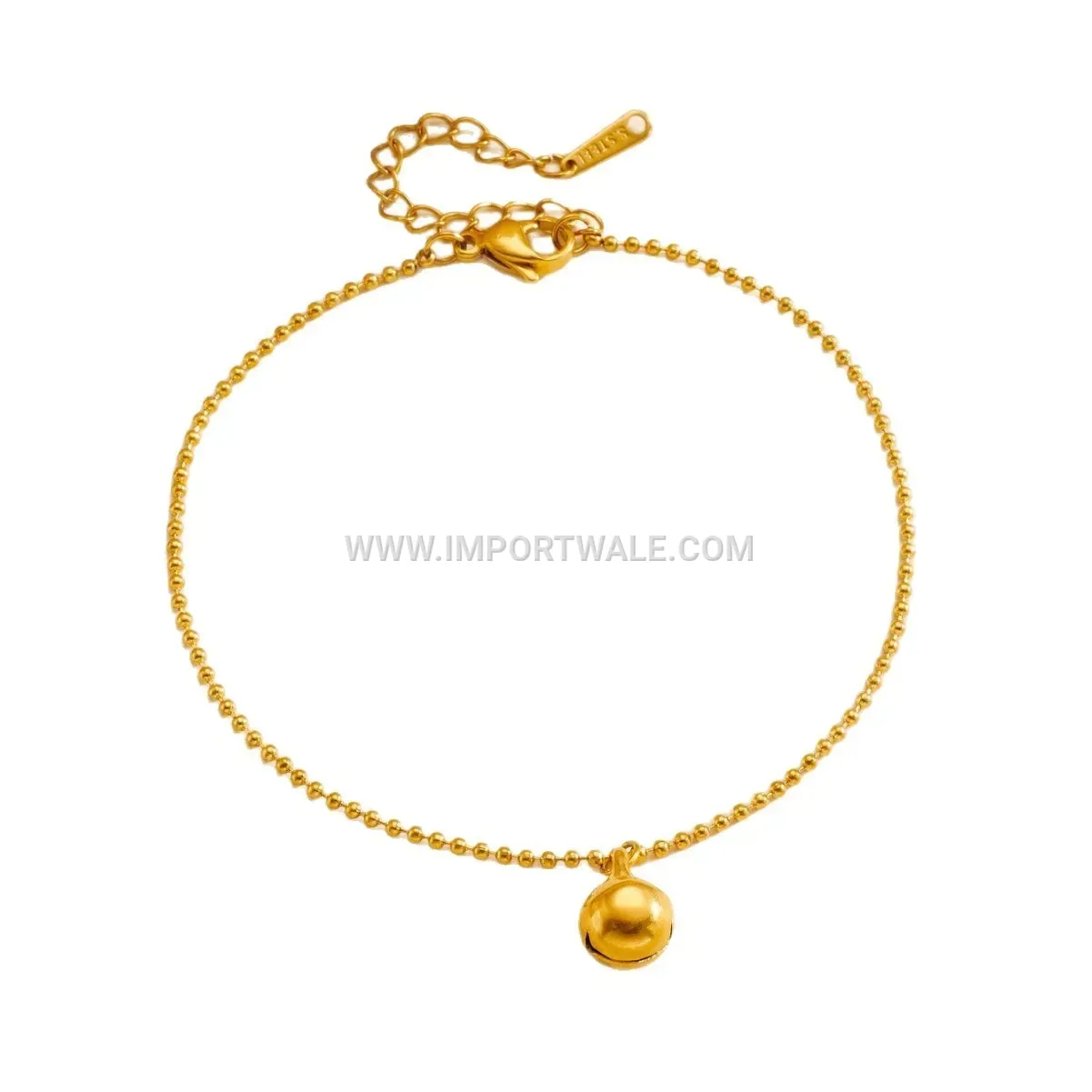 Beaded Bell Charm Stainless Steel Chain Anklet