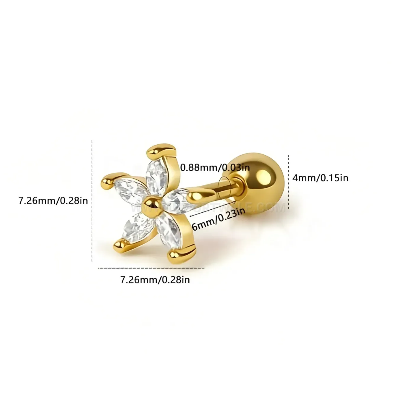Designer Delicate Rhinestone Flower Stainless Steel Piercing Ear Cartilage Stud
