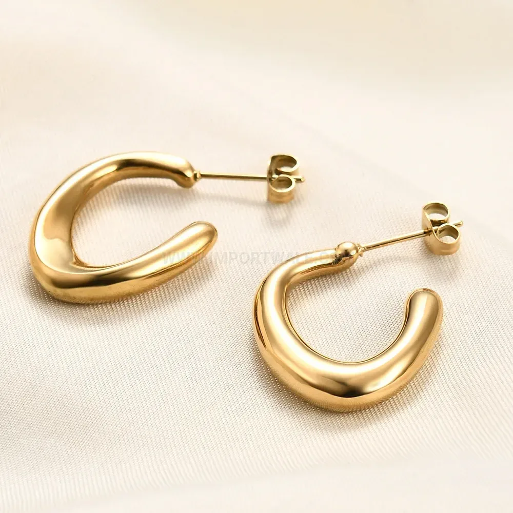 Classic Irregular Open U Shape Stainless Steel Cast Earrings