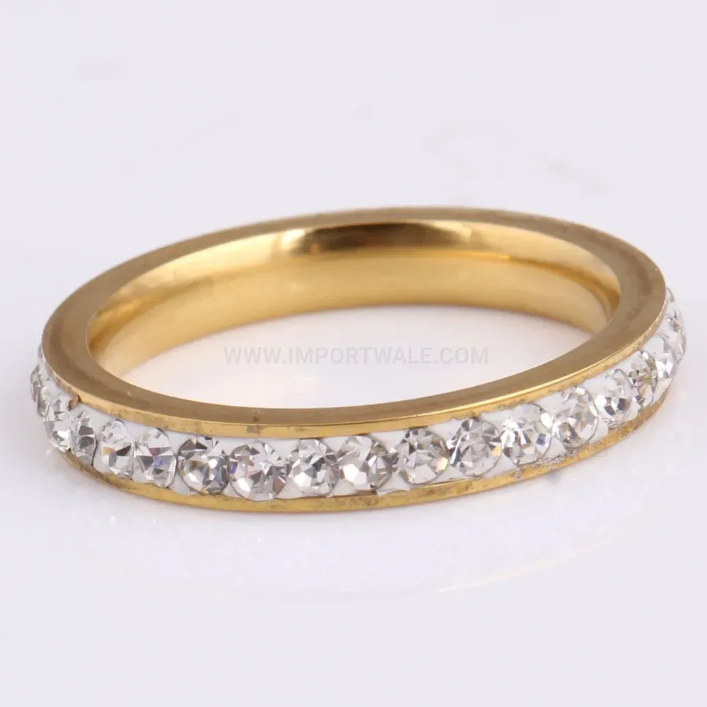 Delicate 3mm Crystal Accent Stainless Steel Ring