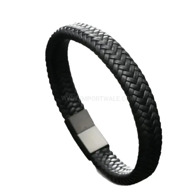 Fashion Multi-Layer Braided Leather Wristband with Stainless Steel Accents