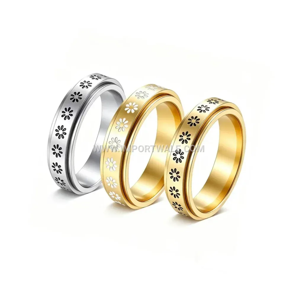 Spinning Floral Motif Stainless Steel Cocktail Ring