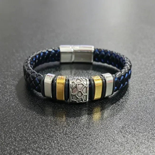 Dual Tone Woven Leather Spliced Minimalist Wristband
