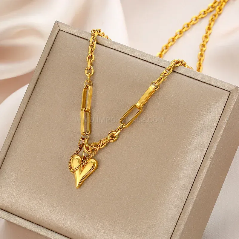 Fashion Retro Titanium Steel Heart Pendant Box Chain Jewelry Set
