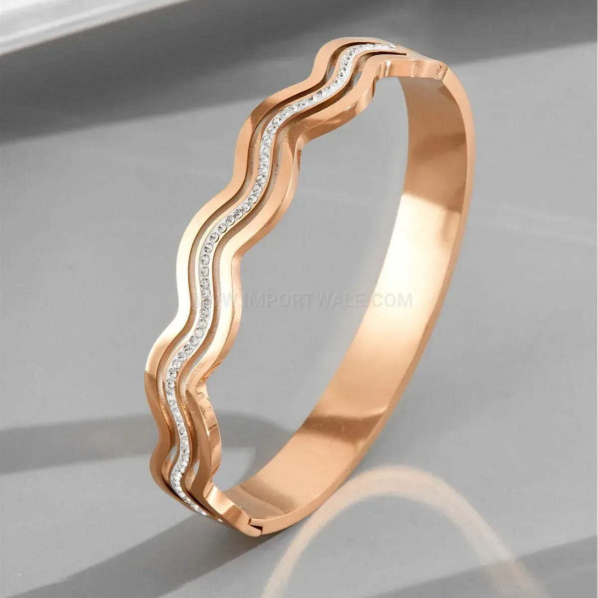 Modern Triple Water Wave Pattern Stainless Steel Crystal Bangle