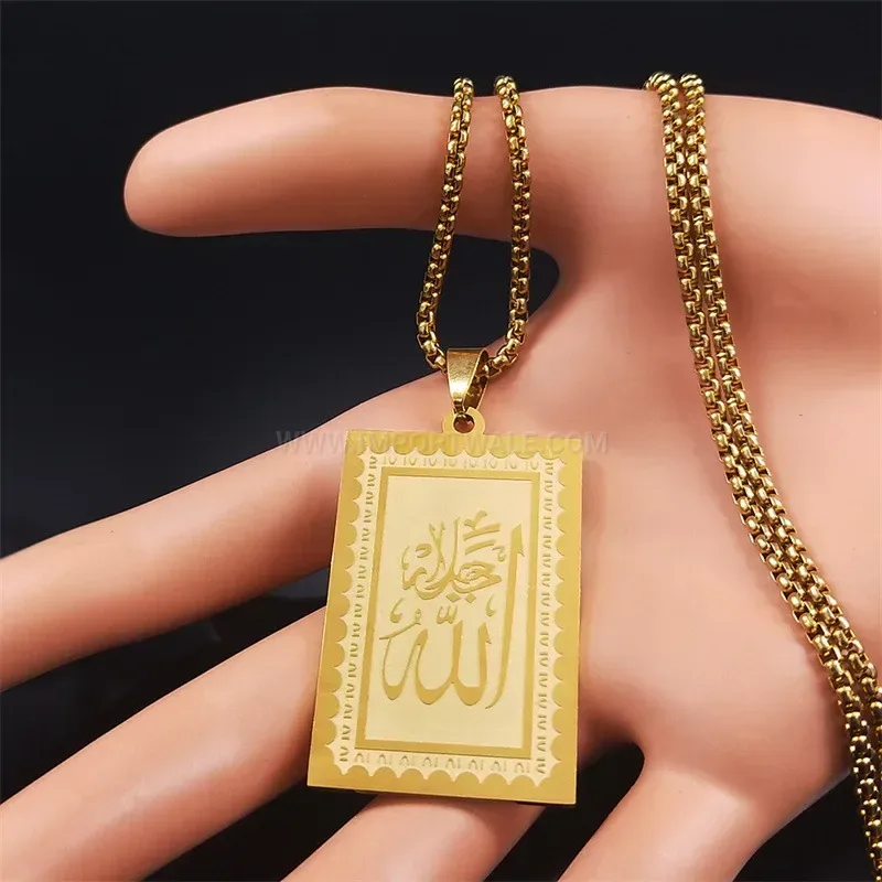 Premium Gold Plated Calligraphy Stainless Steel Men's Pendant Necklace