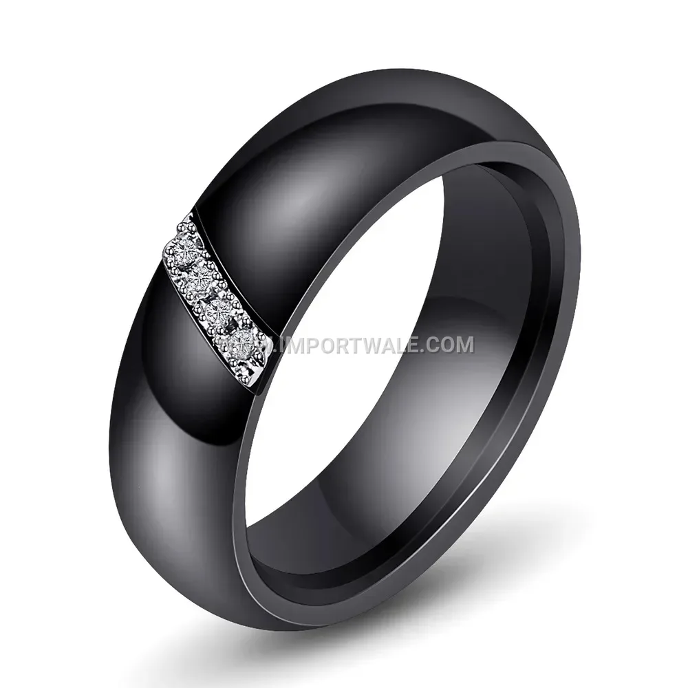 Beveled Edge Ceramic Ring with Zircon Accent