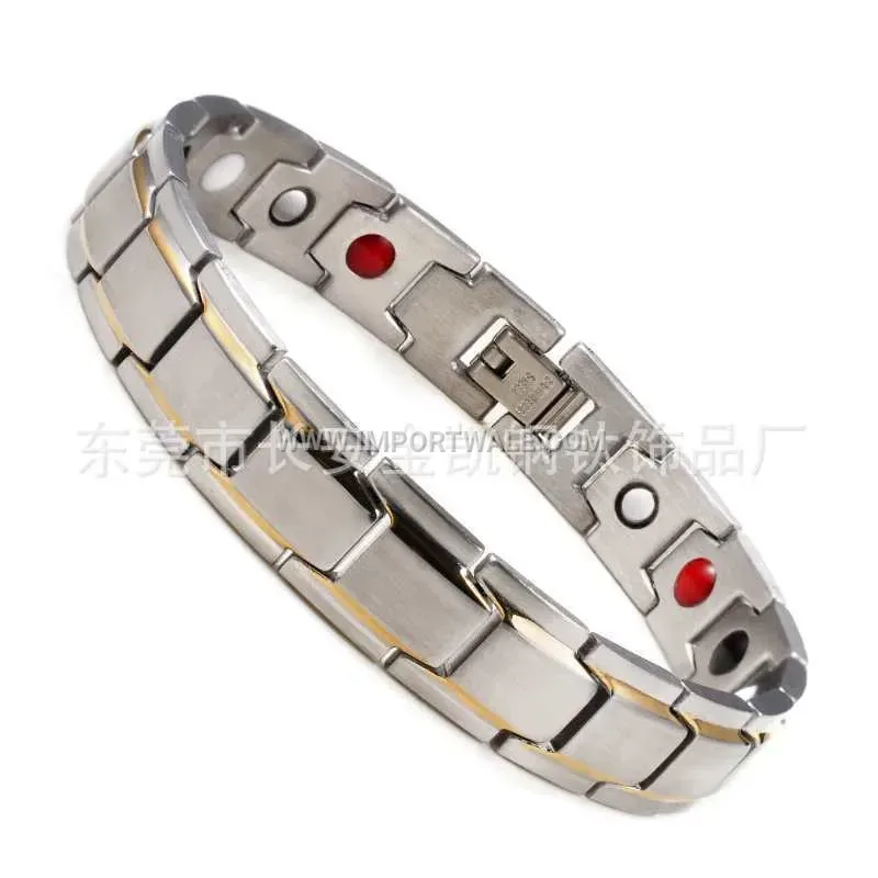 Beveled Edge Titanium Steel Magnetic Link Chain Bracelet