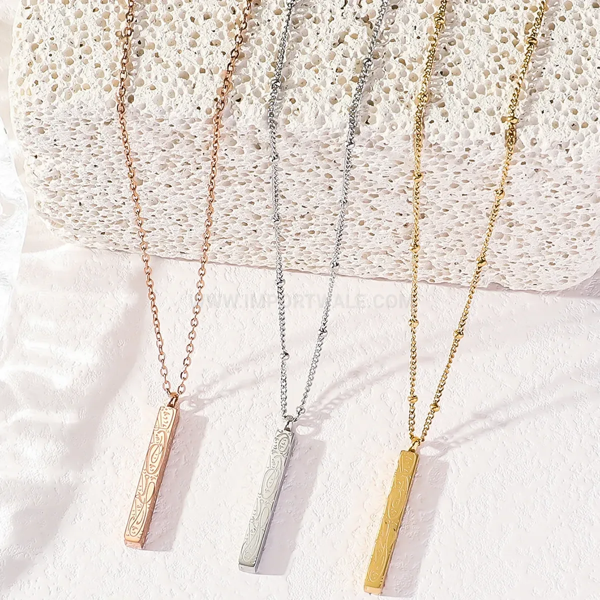Modern Geometric Pillar Stainless Steel Gold Plated Religious Pendant Necklace