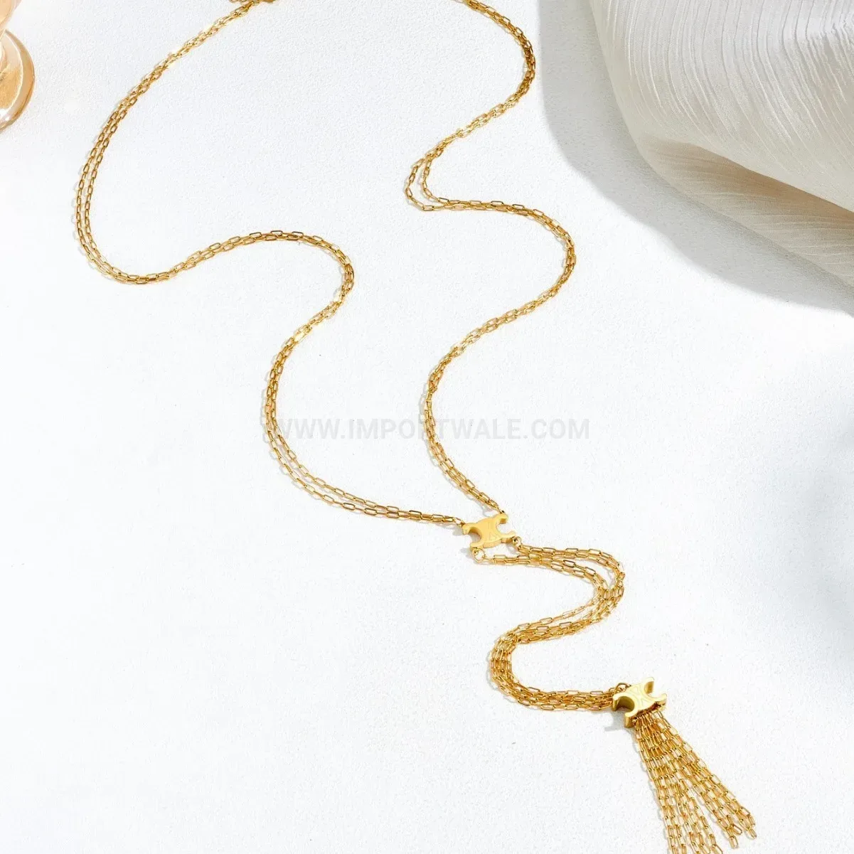 Stainless Steel Tassel Twist Chain Pendant Necklace