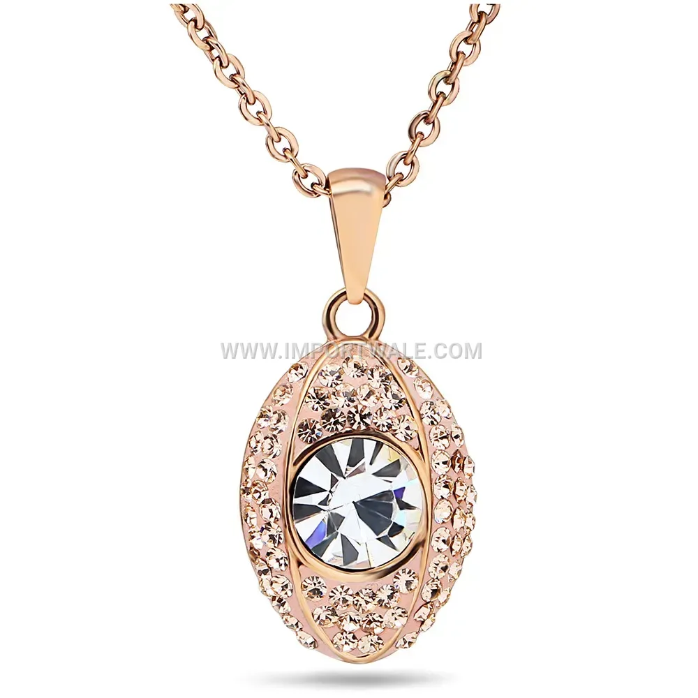 Rose Gold Oval Cat Eye Gemstone Stainless Steel Pendant Necklace