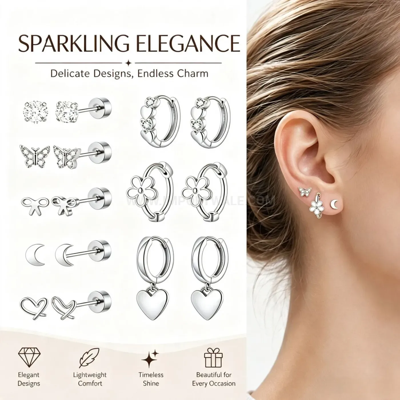 Premium Heart Crescent Stainless Steel Ear Piercing Set