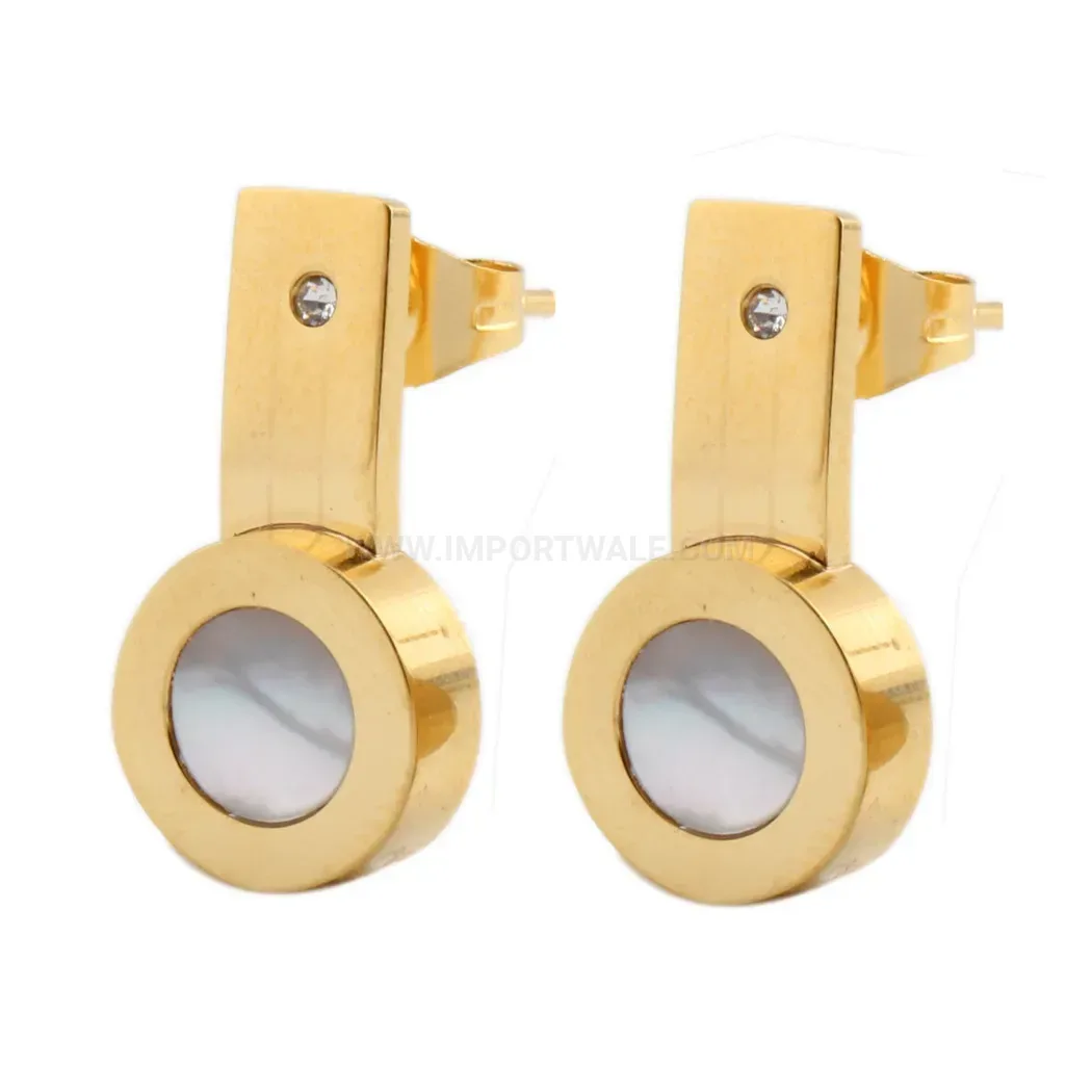Modern Gold Stainless Steel Geometric Shell Disc Stud Earrings