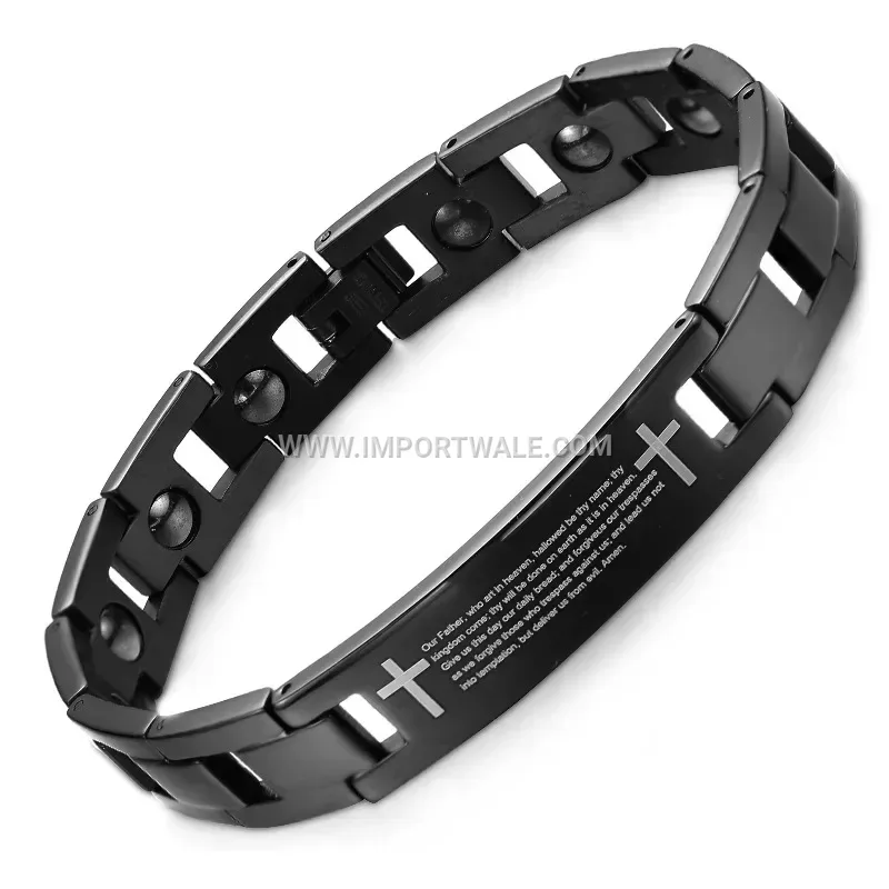 Men Curved Bar Magnetic Titanium Steel Chain Bracelet