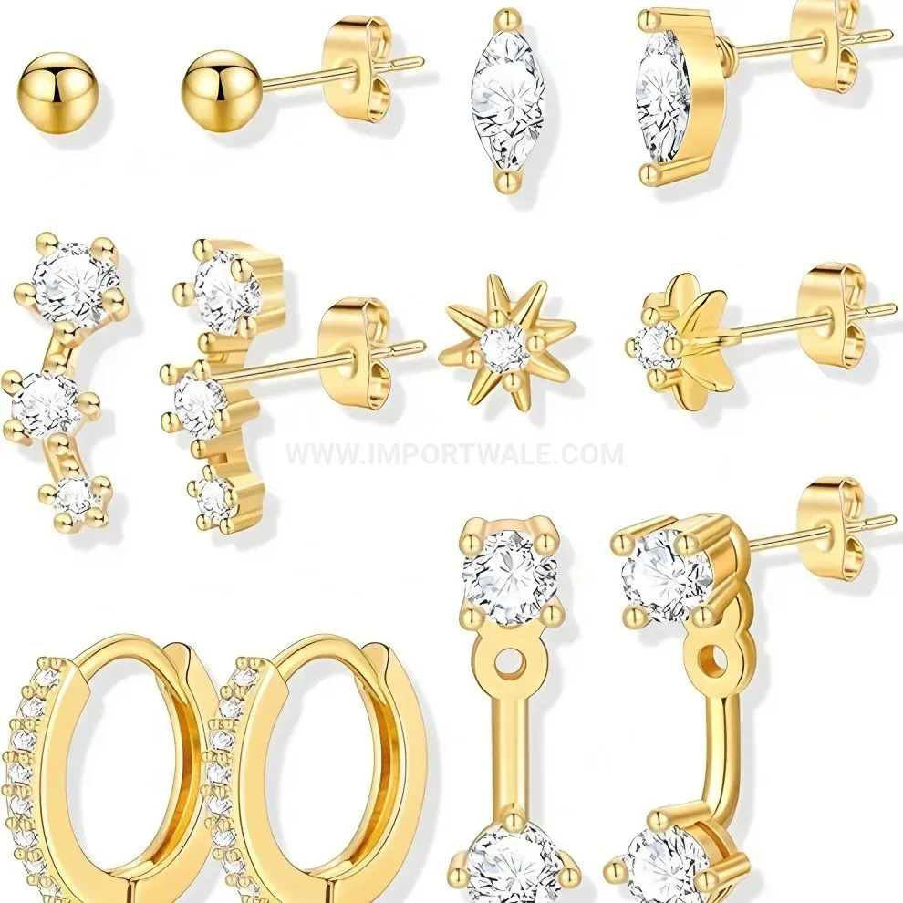 Fashion Cubic Zirconia Floral Stainless Steel Cartilage Earring Set