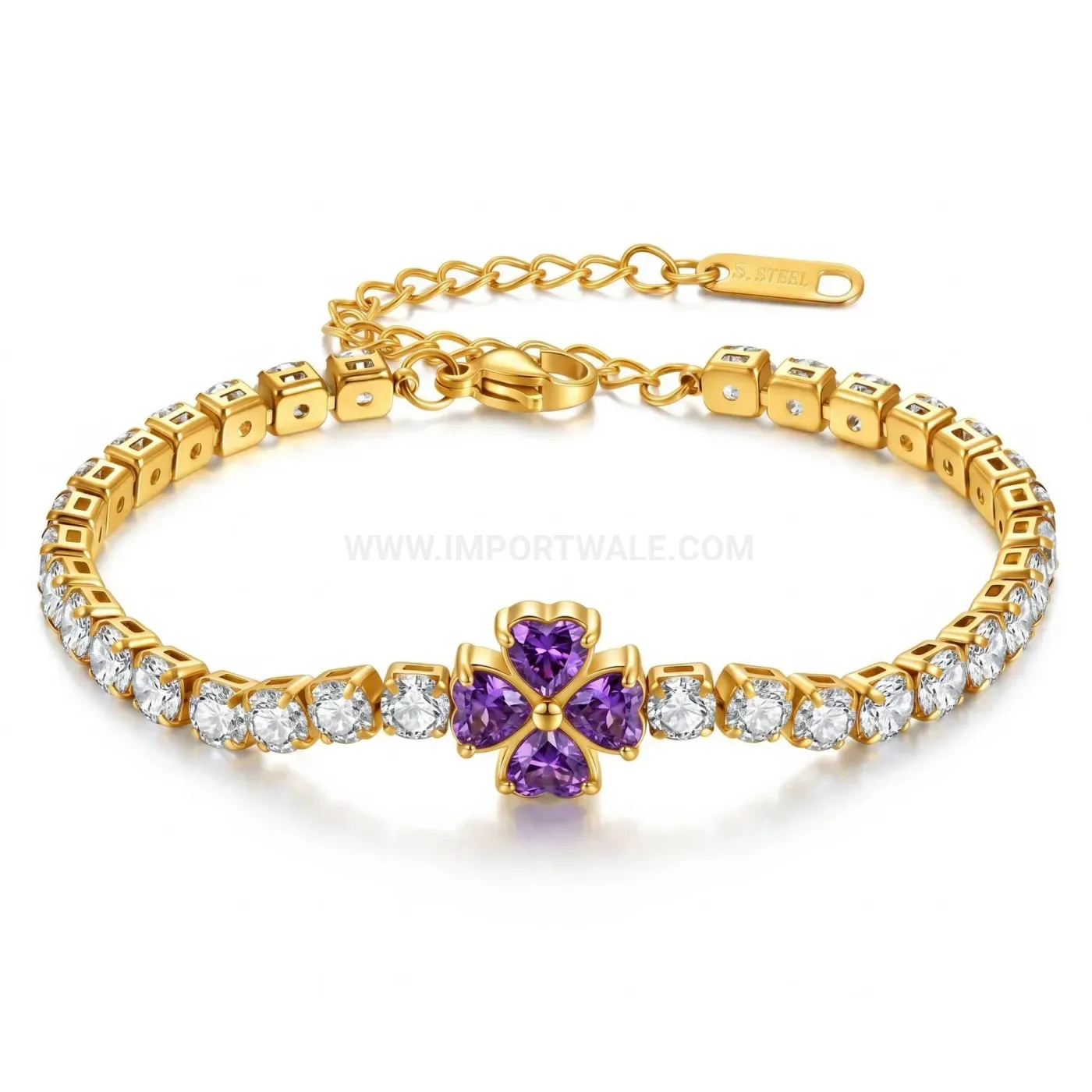 Square Heart Cubic Zirconia Stainless Steel Tennis Bracelet