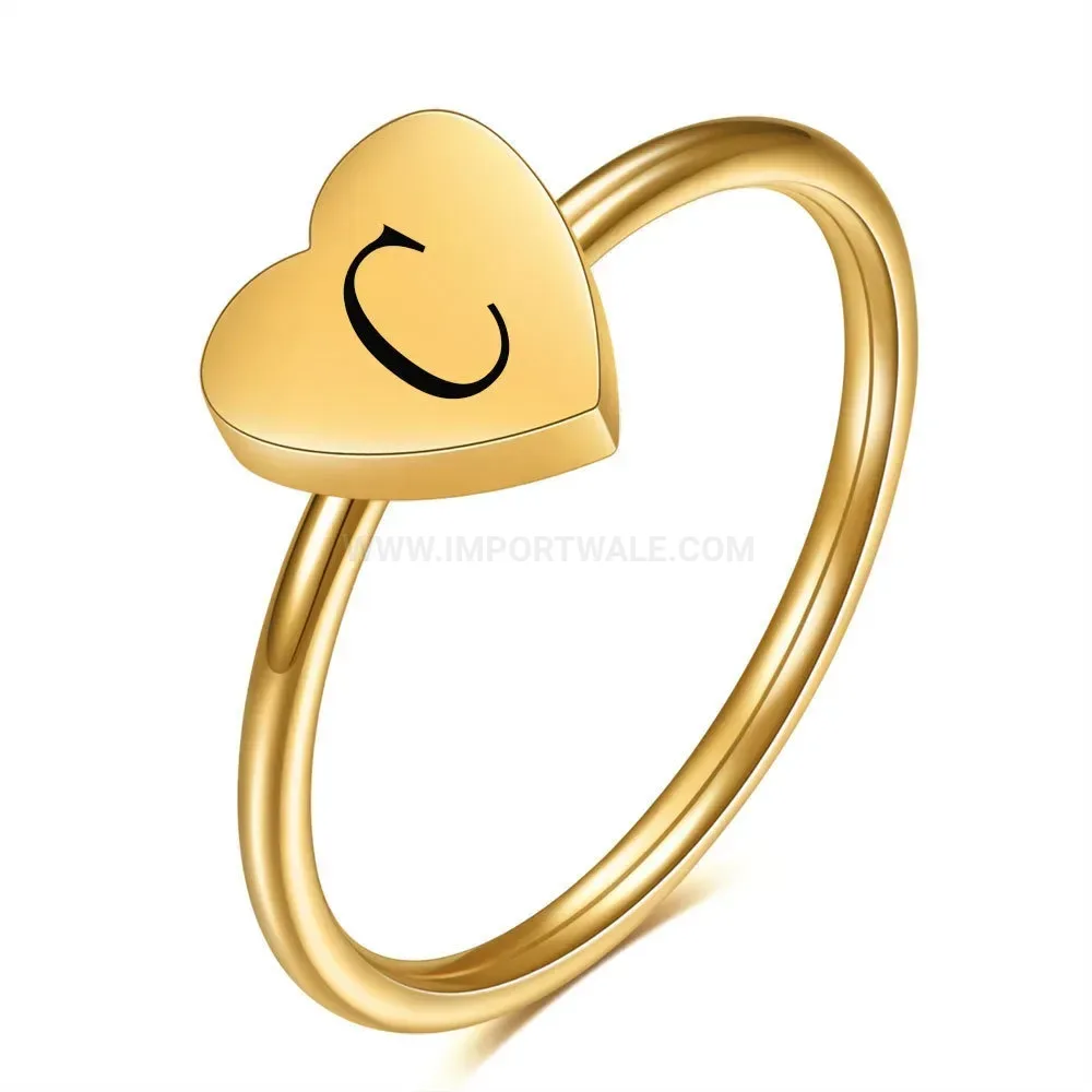 Classic Heart Engraved Stainless Steel Initial Band Ring