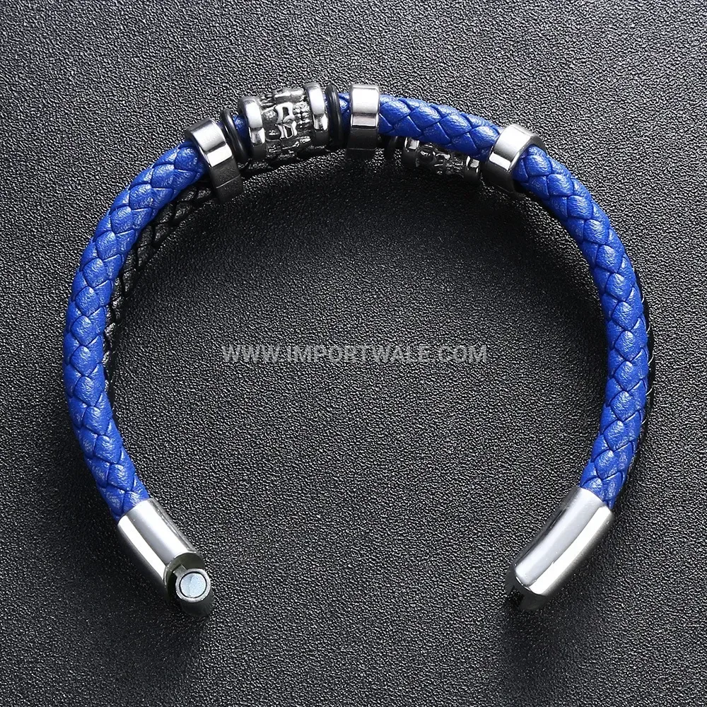 Vintage Handmade Genuine Leather Bracelet with Stainless Steel Accents