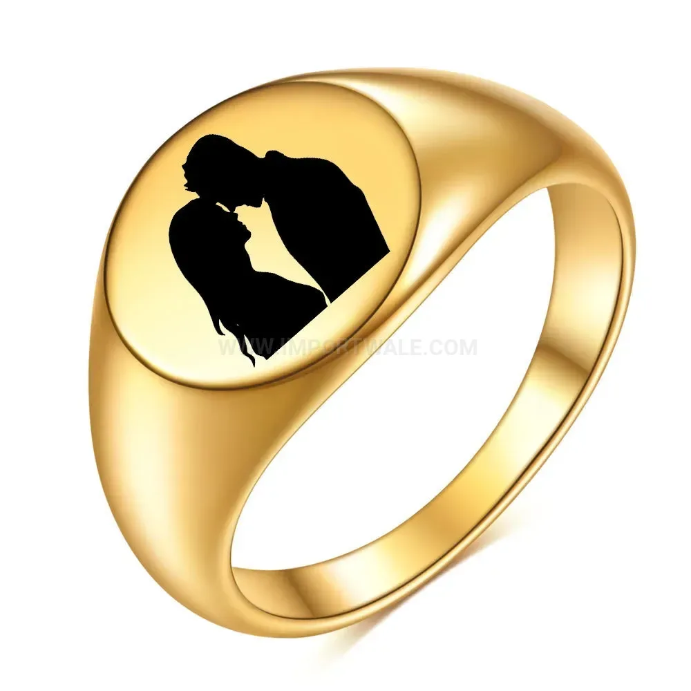 Designer Laser Engraved Symbol Polished Stainless Steel Ring