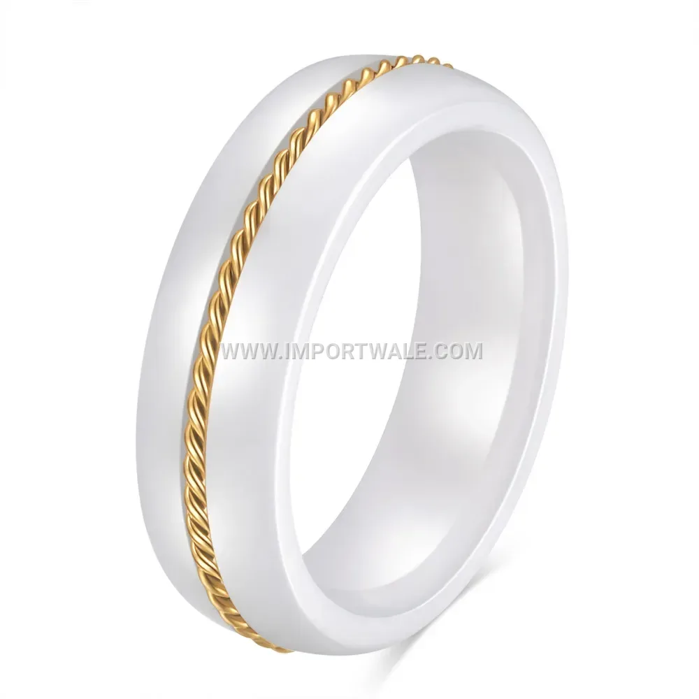 Gold Inlaid Stainless Steel Chain Ceramic 6mm Ring