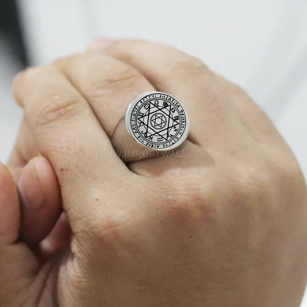 Elegant Hexagram Star Engraved Polished Stainless Steel Signet Ring
