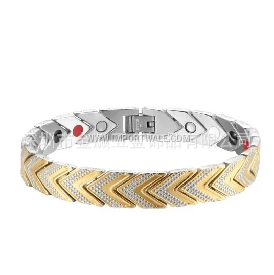 Tri-Tone V-Shape Stainless Steel Geometric Link Bracelet