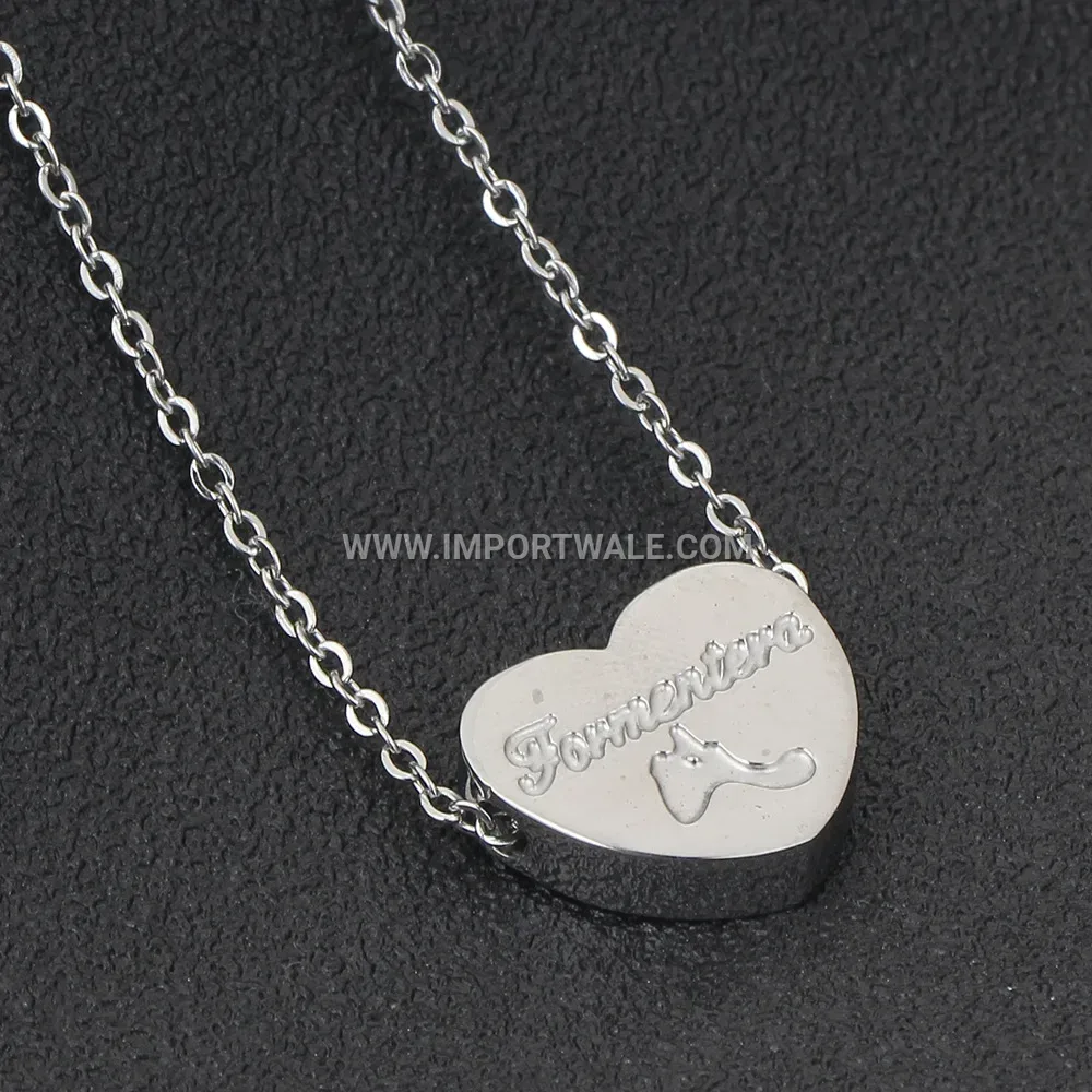 Silver Tone Stainless Steel Forever Love Heart Pendant Necklace