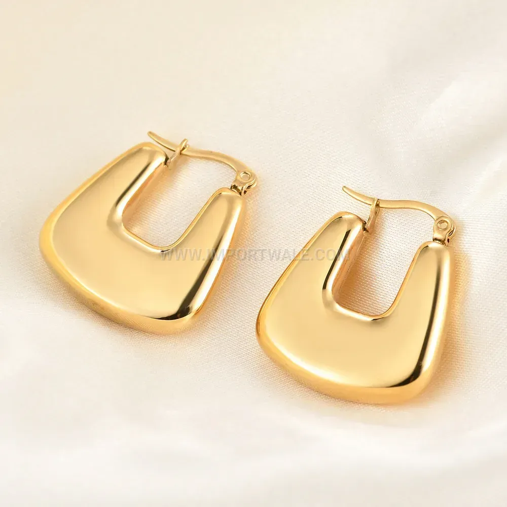 Chunky Hollow U Shaped Stainless Steel Hoop Earrings