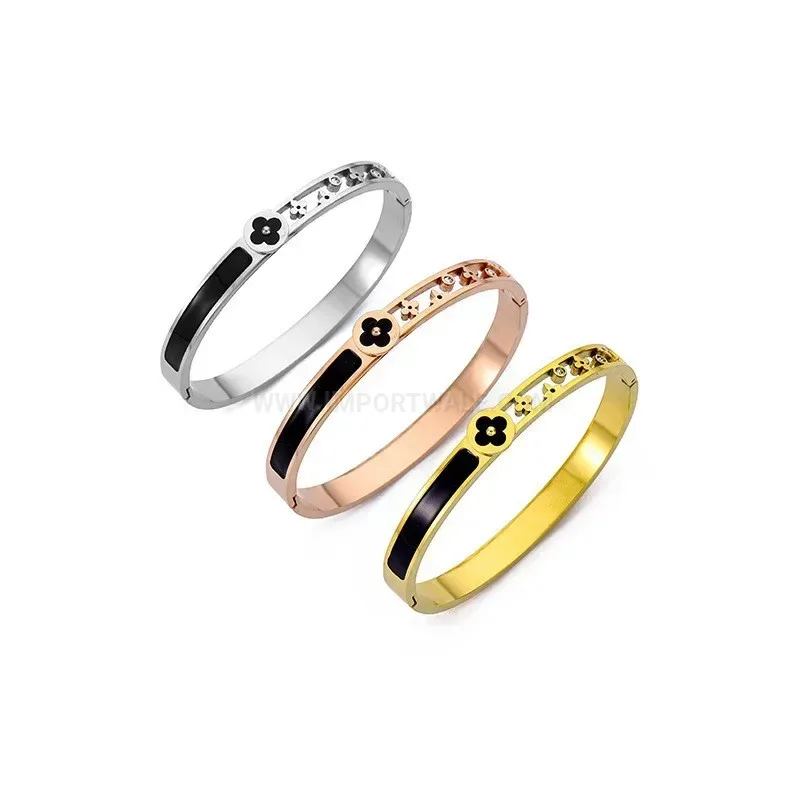 Chic Rhinestone Round Charm Titanium Steel Bangle Bracelet