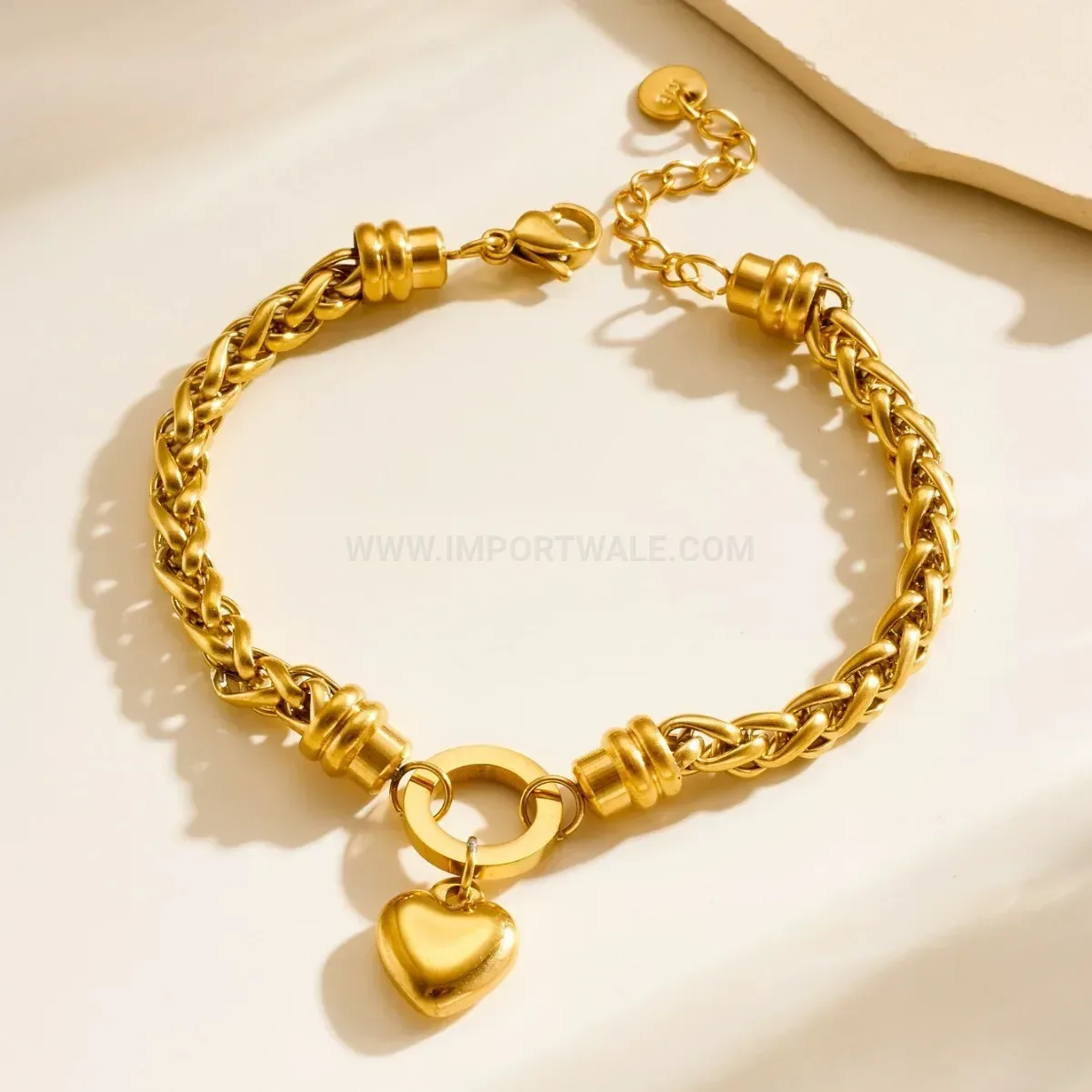 Premium Thick Rope Stainless Steel Heart Pendant Bracelet