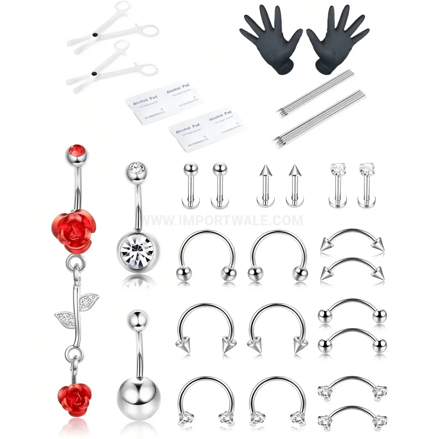 Stylish Stainless Steel Rhinestone Body Piercing Jewelry Set