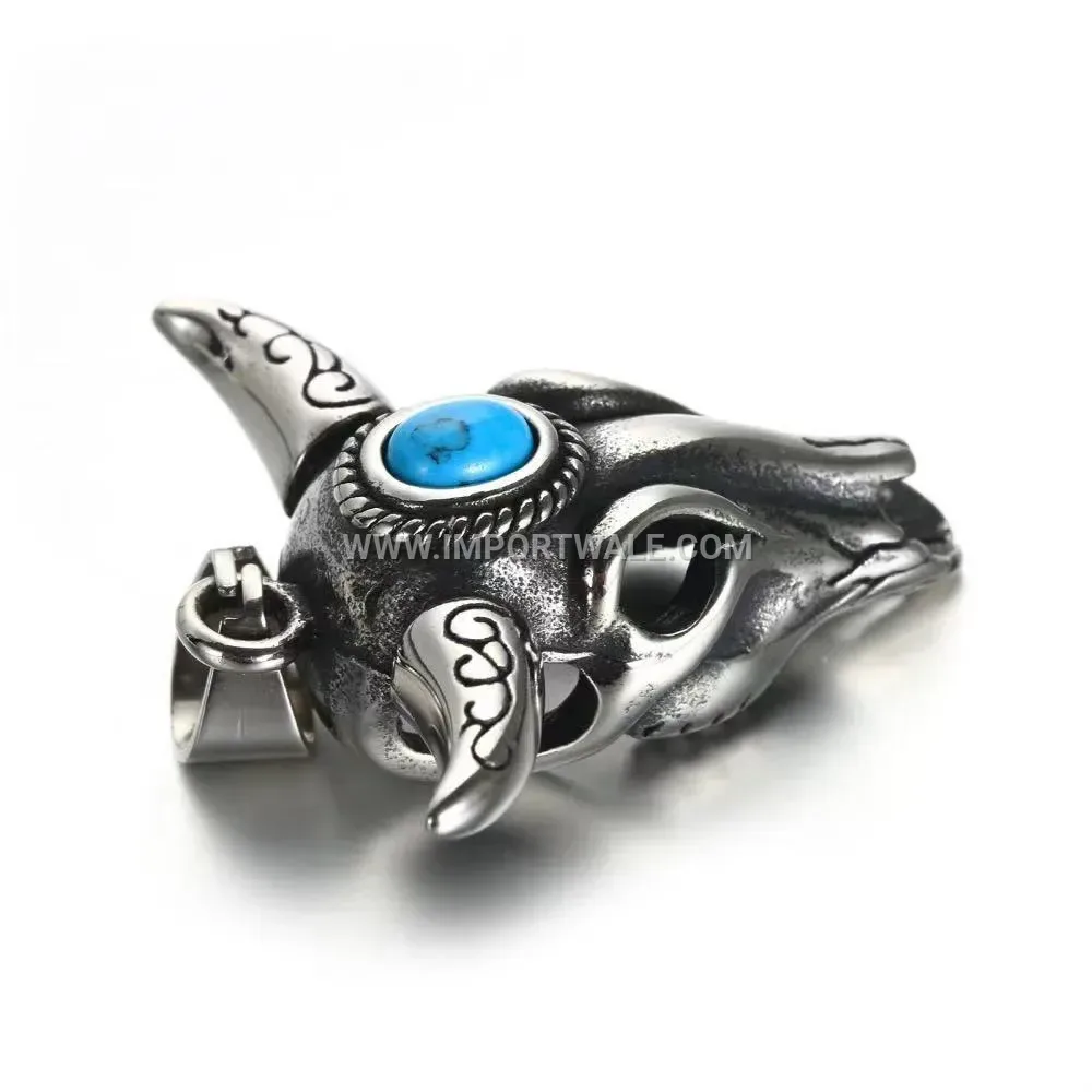 Vintage Stainless Steel Bull Skull Pendant for Men