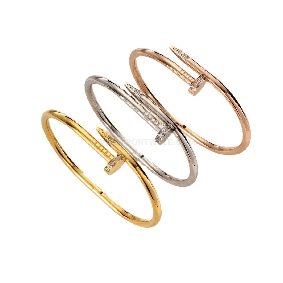 Elegant Pave Crystal Nail Capped Stainless Steel Hinged Bangle
