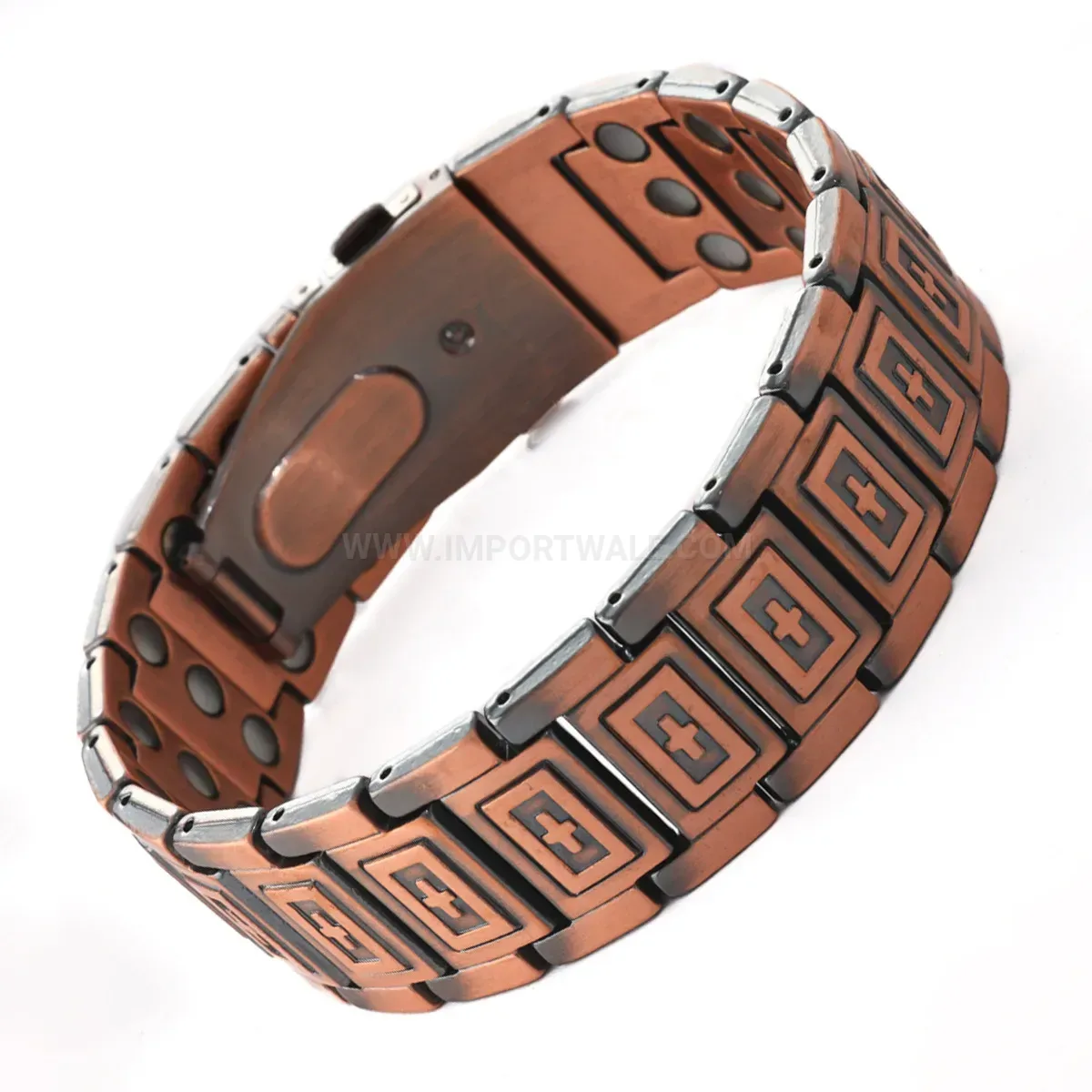 Elegant Men's Antique Red Copper Three-Row Cross Magnetic Bracelet