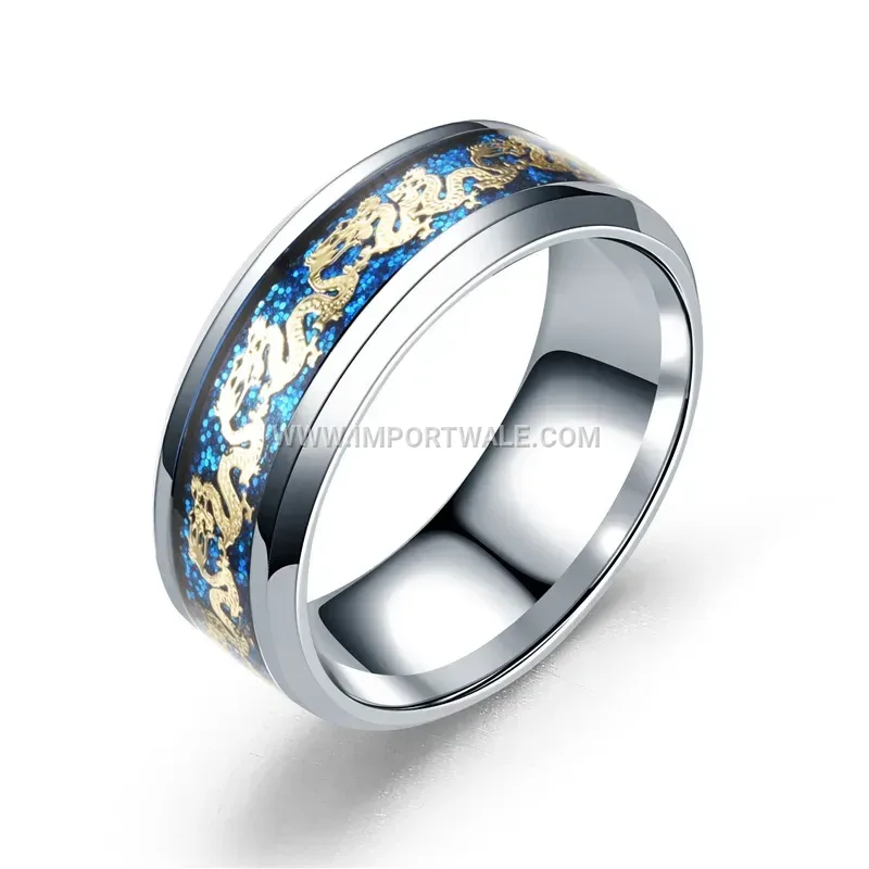 Stainless Steel Inlaid Gold Dragon Pattern Band Ring