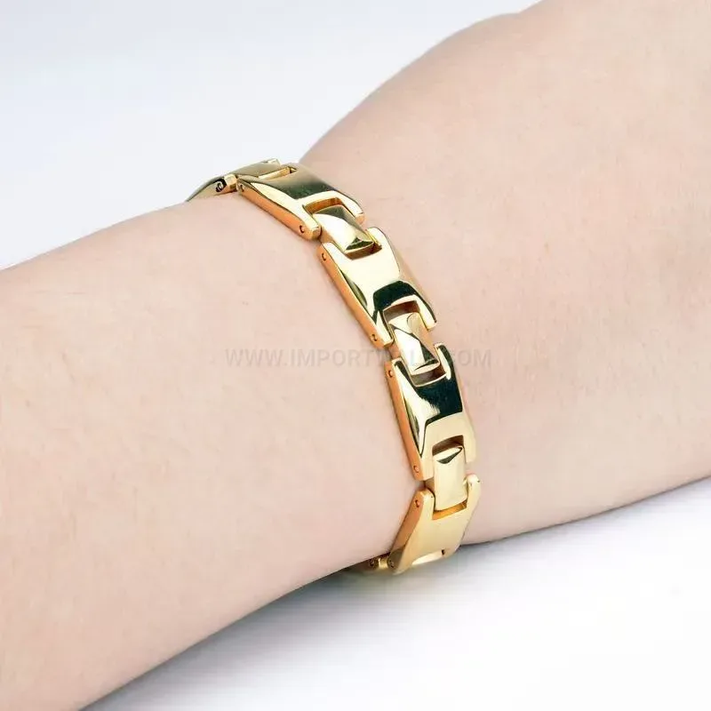Minimalist Gold Titanium Steel Square Link Bio Bracelet