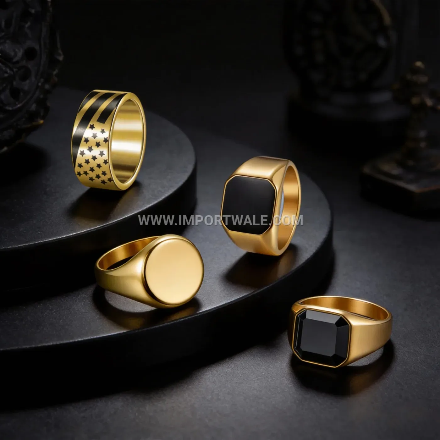 Two-Tone Stainless Steel Band Ring with Solitaire Accent