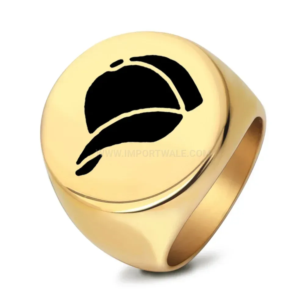 Fashion Engraved Sports Graphic Stainless Steel Round Signet Ring