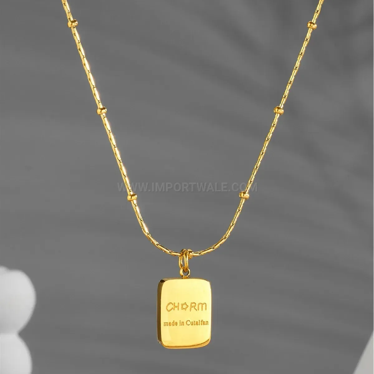 Designer Double Sided Letter Square Tag Beaded Titanium Steel Necklace
