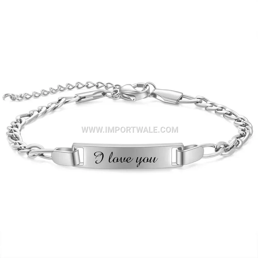 Adjustable Engraved Stainless Steel Curved Bar ID Bracelet